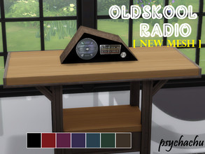 Sims 4 — Oldskool Radio - New Mesh by Psychachu — (7 swatches) - Funky-Shaped nostalgia radio with wooden casing.