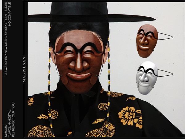 Sims 4 — [Patreon] Hahoetal by magpiesan — Korean traditional mask, Hahoetal You can find it under the glasses category