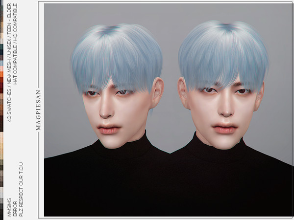 Sims 4 — [PATREON] Error Hair by magpiesan — Short hairstyle in 40 colors for Unisex. HQ compatible and hat chops