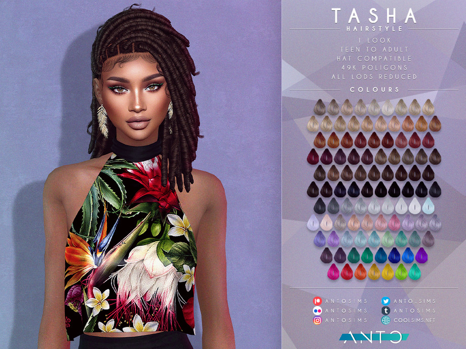 Sims 4 — [Patreon] Tasha Hairstyle by Anto — Mid length locs hairstyle If you like my creatios you can support me on