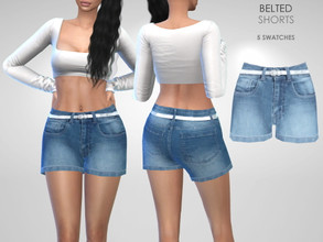 Sims 4 — Belted Shorts by Puresim — Denim shorts in 5 swatches.
