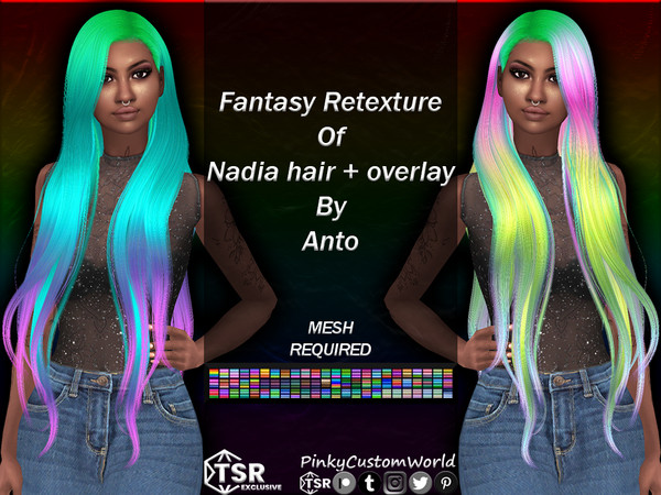 Sims 4 — Fantasy Retexture of Nadia hair + overlay by Anto by PinkyCustomWorld — Beautiful very long alpha hairstyle