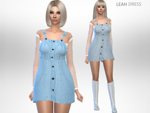 Sims 4 — Leah Dress by Puresim — Denim dress with white fishnet. 2 swatches.