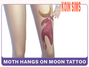 Sims 4 — Moth Hangs On Moon Tattoo by koinsims — Left leg tattoo 1 colour Works with all skins Custom thumbnail Teen to