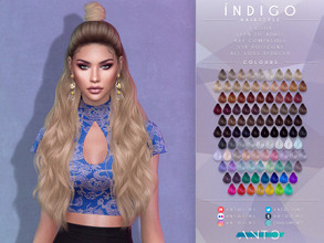 Sims 4 — [Patreon] Indigo - Hairstyle by Anto — Long wavy hairstyle with a bun on top 
