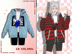 Sims 4 — Thick coat and hanging phone by LIN_DIAN — - New Mesh. - ALL Lods. - 12 Colors. - Normal MAP.