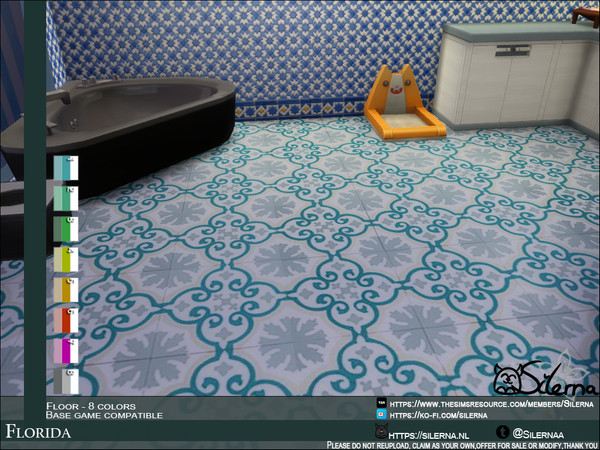 Sims 4 — Florida by Silerna — - Basegame compatible - Floors - Tiles/outdoors - Can be used for pools - 8 different