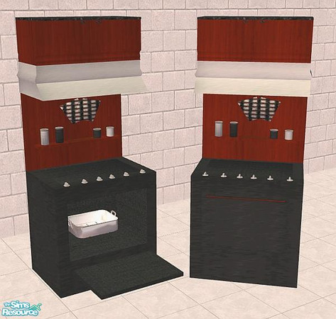 Sims 2 — Aule Kitchen - Range by NewSimSimGirl — A dark wood and marble , Italian-inspired kitchen set.