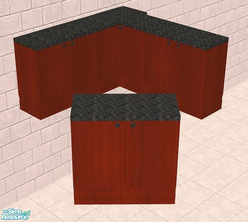 Sims 2 — Aule Kitchen - Upper Cabinets by NewSimSimGirl — A dark wood and marble , Italian-inspired kitchen set.