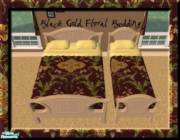 Sims 2 — Black Gold Floral Bedding  by jeni — Black and Gold Floral Bedding. If you have Windkeeper's 'Perfect Match'