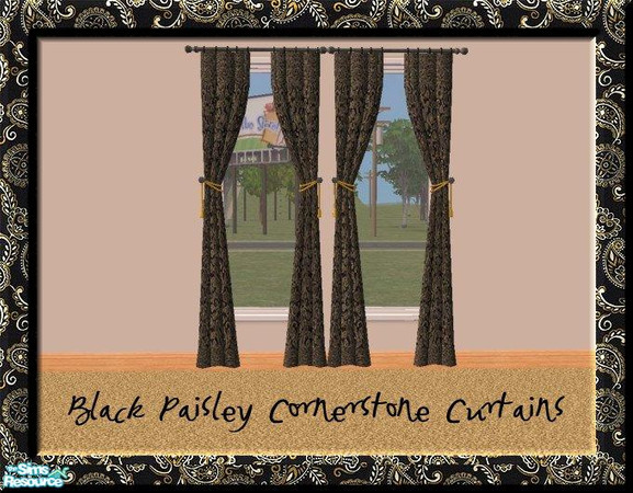 Sims 2 — Black Paisley Cornerstone Curtains by jeni — Cornerstone Curtains to match the Black Paisley Bedding. Also