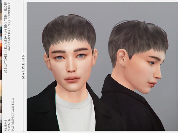 Sims 4 — [PATREON] Summer Hair by magpiesan — Short haircuts in 65 colors for Unisex. HQ compatible and hat chops