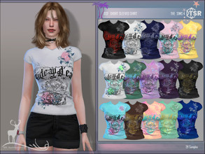 Sims 4 — SHORT SLEEVED SHIRT by DanSimsFantasy — Cotton t-shirt with front logo. It has 28 samples. Location: top Cloning