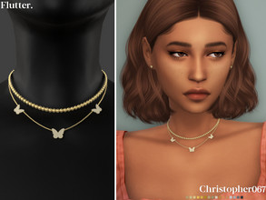 Sims 4 — Flutter Necklace by christopher0672 — This is an ethereal set of layered necklaces - 1 small ball chain choker