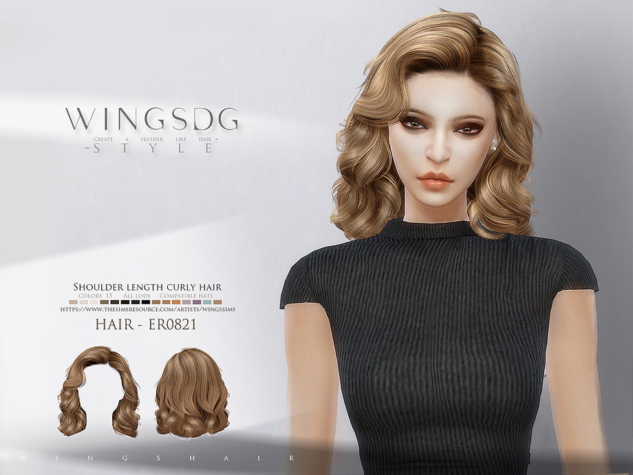 The Sims Resource - Shoulder length curly hair ER0821