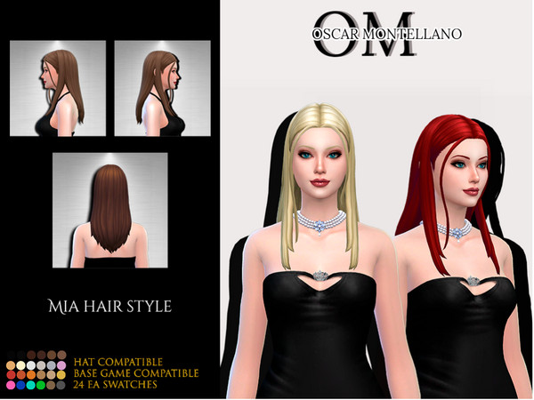 Sims 4 — Mia Hair Style by Oscar_Montellano — All lods Hat compatible 24 ea swatches BGC