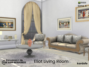 Sims 4 — Eliot Living Room by kardofe — Classic style living room, with sofa, armchairs, coffee table, console table,