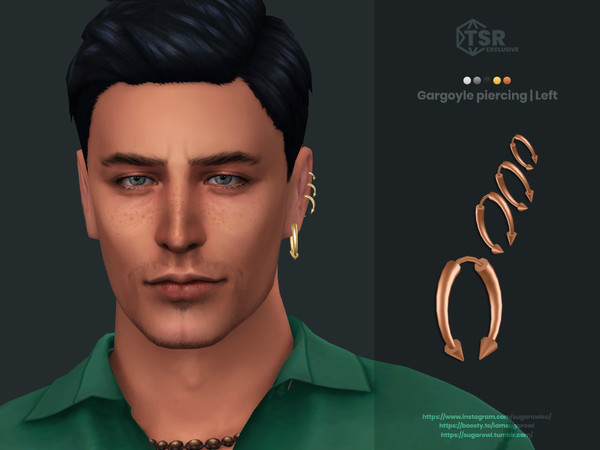 Sims 4 — Gargoyle piercing | Left by sugar_owl — Multiple earrings for male and female sims. Left ear. Base game and HQ