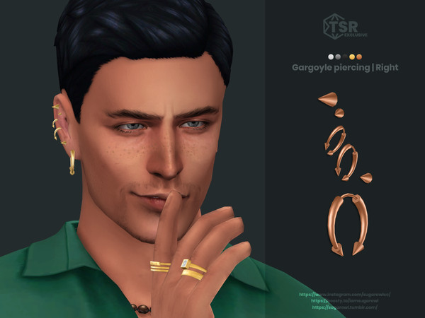 Sims 4 — Gargoyle piercing | Right by sugar_owl — Multiple earrings for male and female sims. Right ear. Base game and HQ