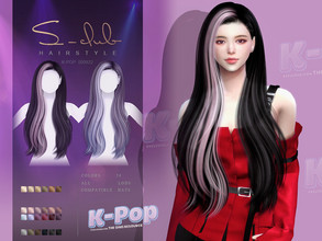 Sims 4 — K-POP female long hairstyle by S-Club — K-POP female long hairstyle withy 24 colors, hat compatible, hope you