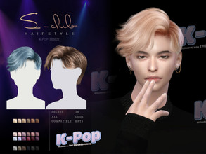 Sims 4 — K-POP male long hairstyle by S-Club — K-POP male long hairstyle withy 26 colors, hat compatible, hope you like,