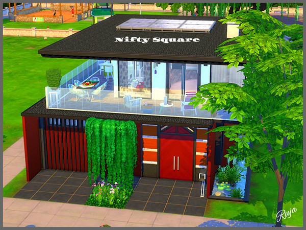 Sims 4 — Nifty Square by ruja2 — Nifty Square a nice house with two bedrooms, a bathroom and a toilet. It has an open
