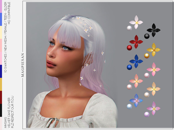 Sims 4 — [PATREON] Velvet cake Flower ACC by magpiesan — Flower accessories for Velvet cake hair. 10 Swatches, You can