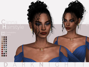 Sims 4 — Canna Hairstyle by DarkNighTt — Canna Hairstyle is a curly, medium, updo hairstyle. 30 colors (20 Base Colors+10