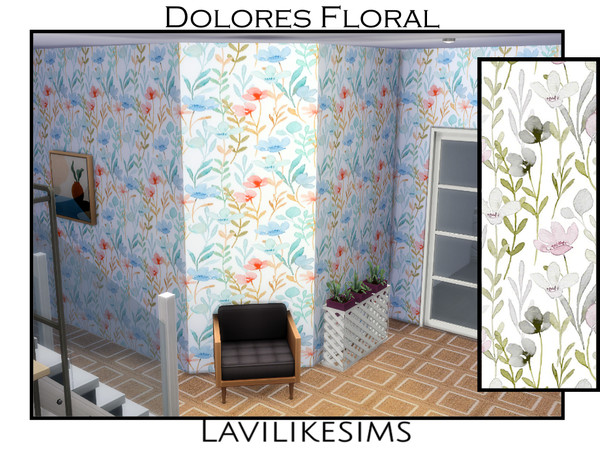 Sims 4 — Doloris Floral Walls by lavilikesims — A floral with meadow like feels, in 7 colours Base game friendly