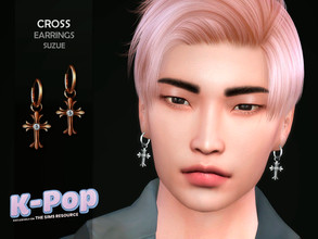 Sims 4 — KPop Cross Earrings by Suzue — -New Mesh (Suzue) -8 Swatches -For Female and Male -HQ Compatible