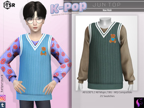 Sims 4 — K-POP Jun Top by KaTPurpura — Long-sleeved sweater with a donut, plaid or solid print paired with a sleeveless