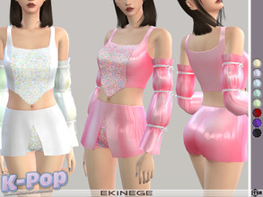 Sims 4 — K-POP - Mini Skorts by ekinege — Sequin detail satin mini skort with slit.