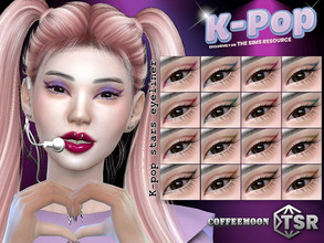Sims 4 — K-pop stars eyeliner by coffeemoon — 9 colors 2 shapes for female: teen, young, adult, elder HQ mod compatible