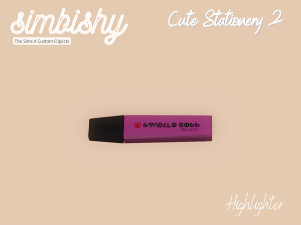 Sims 4 — Cute Stationery Set 2 - Highlighter by simbishy — A single highlighter.