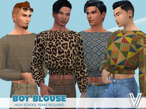 Sims 4 — Boy Blouse HSY Redux by SimmieV — A basic peasant blouse for boys in a variety of eight new patterns. 