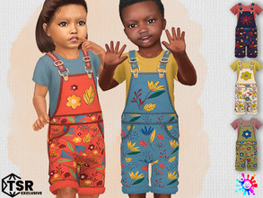 Sims 4 — Toddler Autumn Flower Overall by Pelineldis — Five cool short overalls with autumn flowers print.