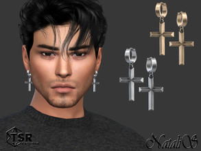 Sims 4 — Unisex hoop with cross pendant earrings by Natalis — Unisex hoop with cross pendant earrings. Male- female teen-