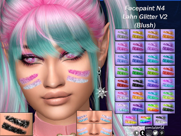 Sims 4 — [PATREON] Facepaint N4 - Lahn Glitter V2 (Blush) by PinkyCustomWorld — Glitter facepaint with cheek decor. It