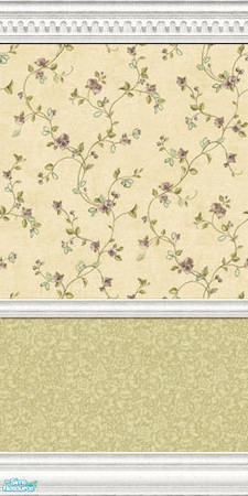 Sims 2 — Climbing Violets Wall 2 by lwilfong — Climbing Violets wallpaper with white wood mouldings. Coordinating