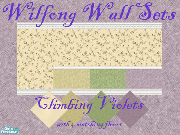 Sims 2 — Climbing Violets Wall and Floor Set by lwilfong — Climbing Violets set contains 4 walls with 4 matching floors.