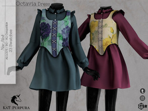 Sims 4 — Octavia Dress by KaTPurpura — Short long-sleeved shirt dress with a corset above