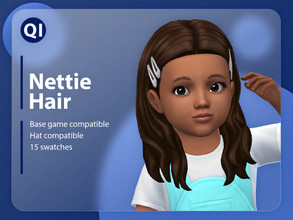 Sims 4 — Nettie Hair by qicc — A long wavy hairstyle with barrettes. - Maxis Match - Base game compatible - Hat