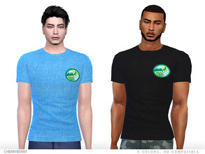 Sims 4 — Karim T-shirt by CherryBerrySim — Everyday wear cotton T-shirt with a nature logo on the side for male sims.