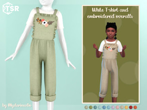 Sims 4 — White T-shirt and embroidered overalls by MysteriousOo — White T-shirt and embroidered overalls for kids in 12