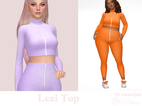 Sims 4 — Lexi Top by Dissia — Long sleeves short ribbed crop top with turtleneck and zipper :) Available in 48 swatches