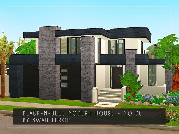 Sims 4 — Black-n-Blue Modern House by swanleron — Black-n-blue modern house for family from Willow Creek (no CC) House is