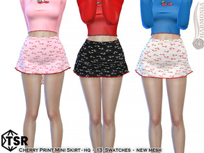 Sims 4 — Cherry Print Mini Skirt by Harmonia — New Mesh All Lods 7 Swatches HQ Please do not use my textures. Please do