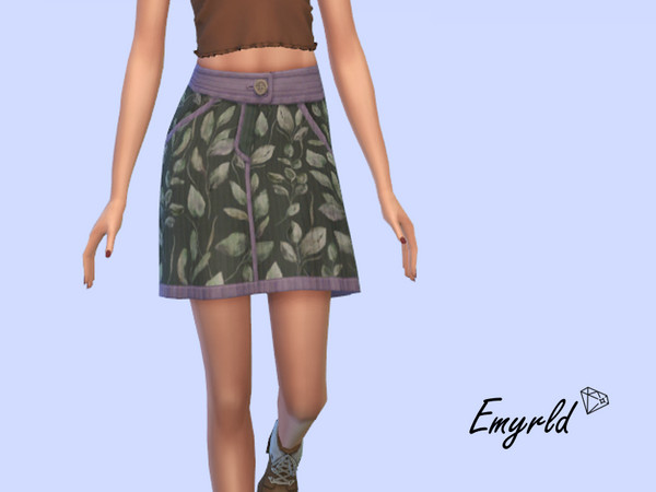 Sims 4 — Leaves Corduroy Skirt (requires Cottage Living) by Emyrld — corduroy skirt with green leaf pattern and purple