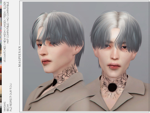 Sims 4 — [PATREON] Beom Hair by magpiesan — Long bangs hair in 65 colors for Unisex. HQ compatible and hat chops