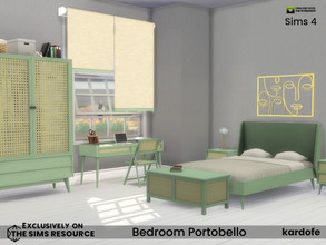 Sims 4 — Bedroom Portobello by kardofe — Vintage style bedroom, with furniture decorated with rattan grids, with a warm